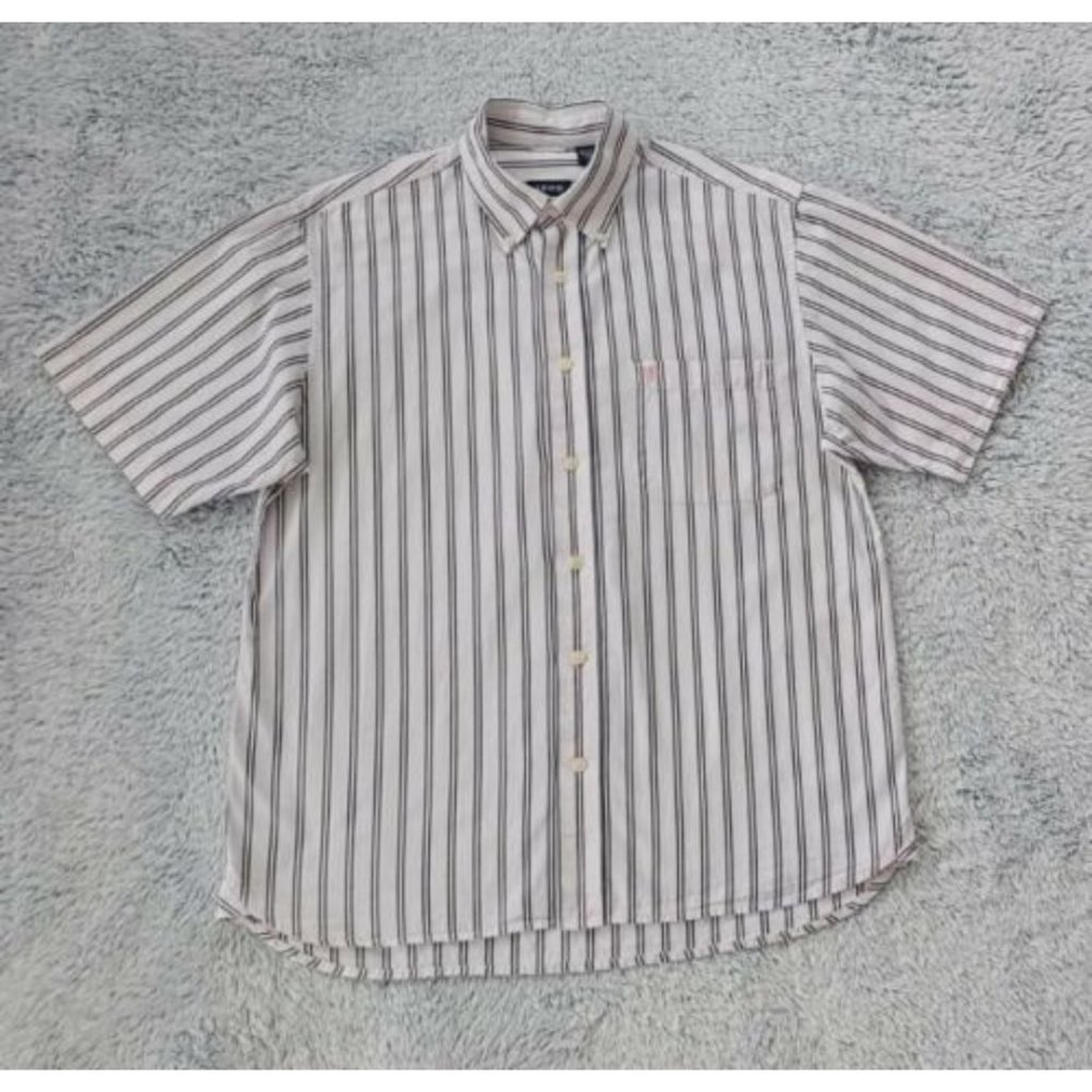 Izod MEDIUM Bundle of 2 Button Up Short Sleeve Men Pink Shirts Striped & Plaid - Picture 2 of 12